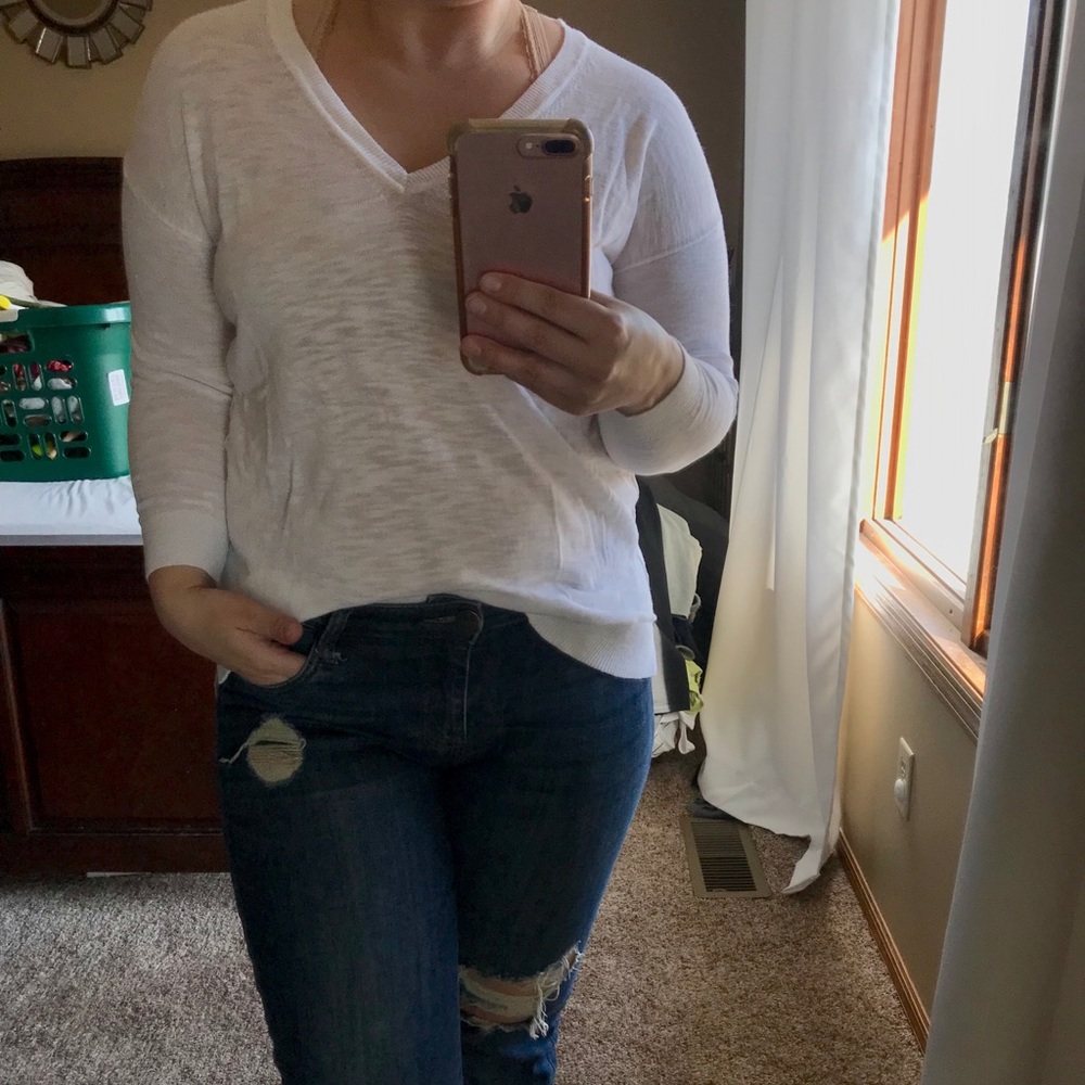 JCrew lightweight white v neck sweater